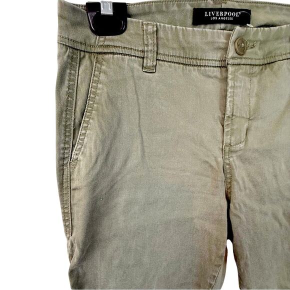 Liverpool Los Angeles Olive Green Boyfriend Cut Soft Khaki Pants Cuffed Ankle - Picture 4 of 16